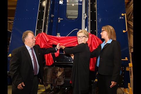 The first of 16 refurbished Polar Bear Express coaches was unveiled by Ontario Premier Kathleen Wynne.